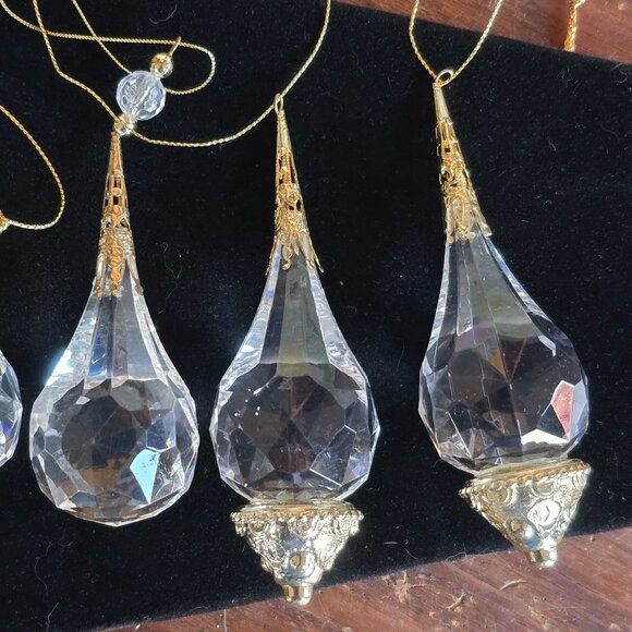VTG Acrylic Faceted Teardrop 5" Christmas Ornaments String Hangers Lot of 6 - Picture 4 of 14